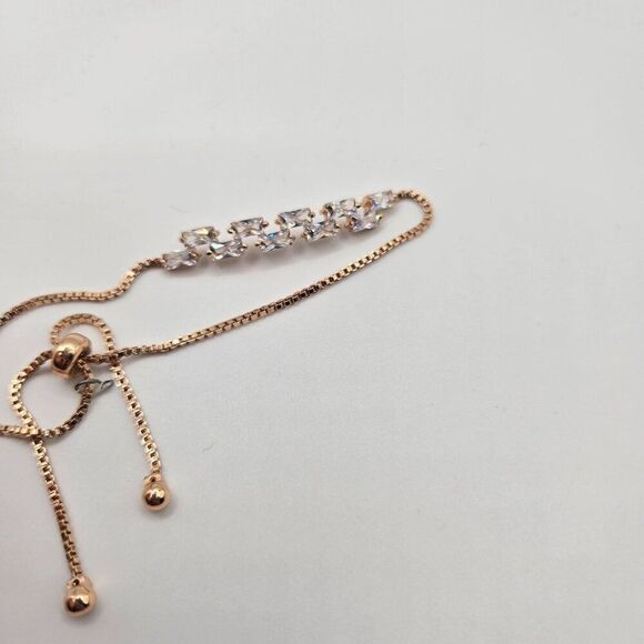 Rose Gold Adjustable Chain Bracelet Zirconia Stones Elegant Jewelry - Picture 4 of 5